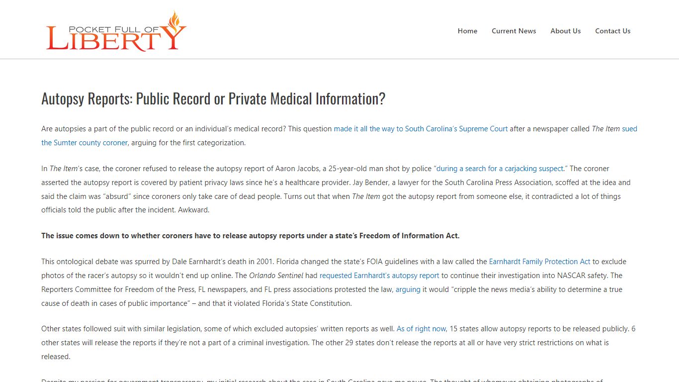 Autopsy Reports: Public Record or Private Medical Information?